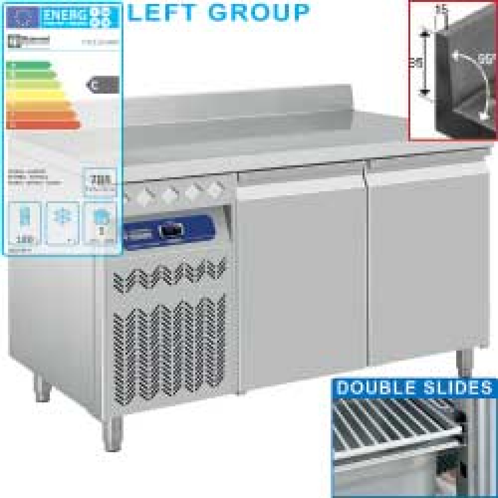 Mesa frigorífica "mural" ventilada, grupo a la izquierda, 2 puertas GN 1/1, 260 litros