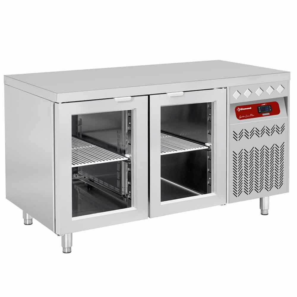 Mesa frigorífica ventilada, 2 puertas en vidrio GN 1/1, 260 Lit.