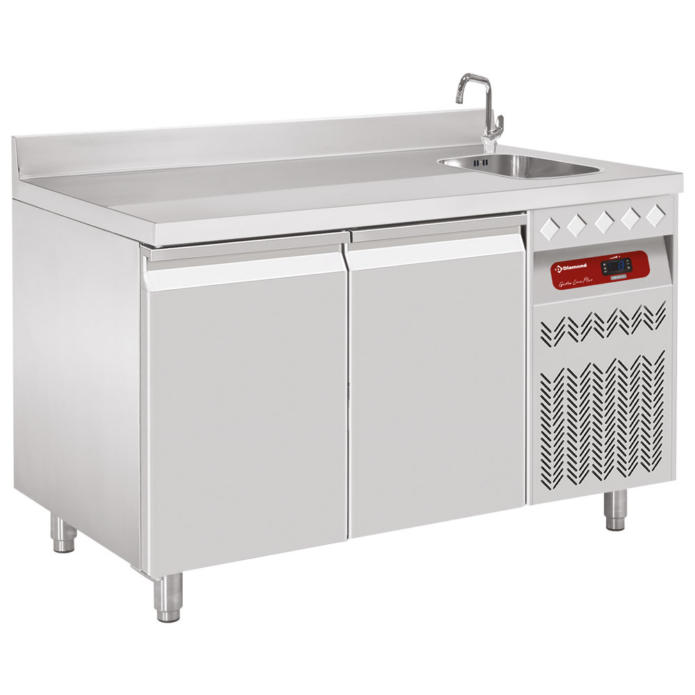 Mesa frigorífica "mural" fregadero ventilada, 260 Lit. 2 puertas GN 1/1