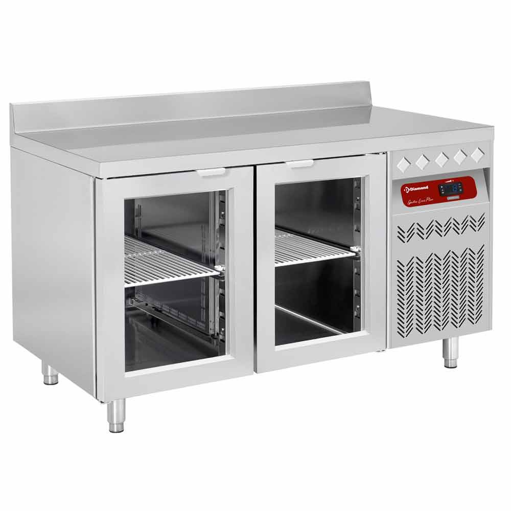 Mesa frigorífica "mural" ventilada, 2 puertas en vidrio GN 1/1, 260 litros