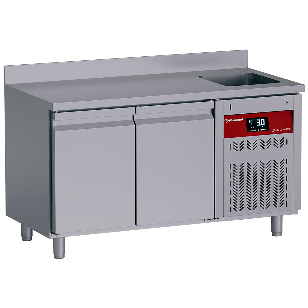 Mesa frigorífica "mural" fregadero ventilada, 260 Lit. 2 puertas GN 1/1