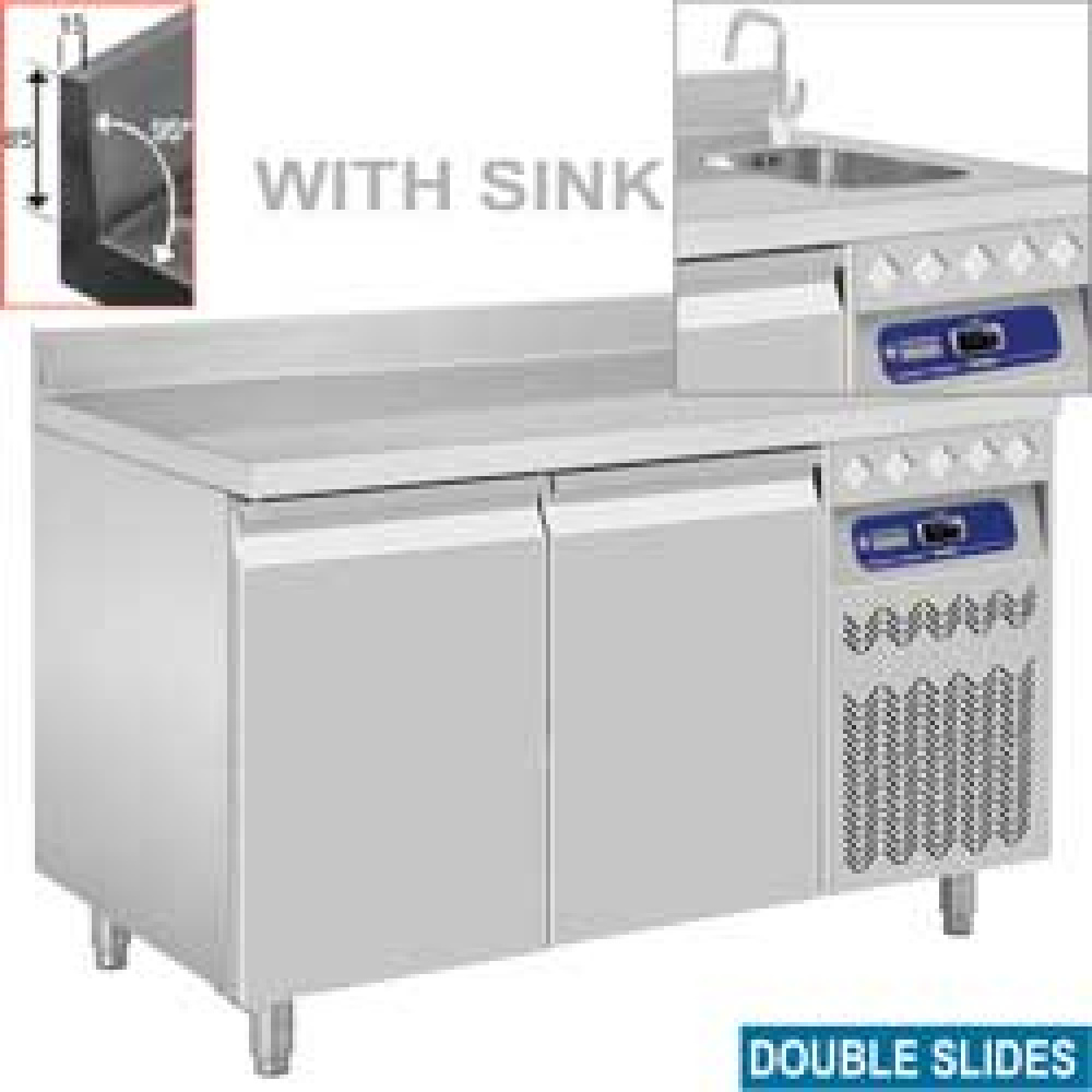 Mesa frigorífica "mural"  con fregadero ventilada, 2 puertas GN 1/1
