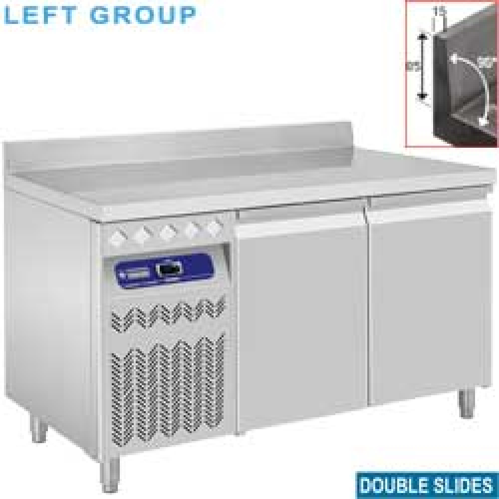 Mesa frigorífica "mural" ventilada, grupo a la izquierda, 2 puertas GN 1/1, 260 litros