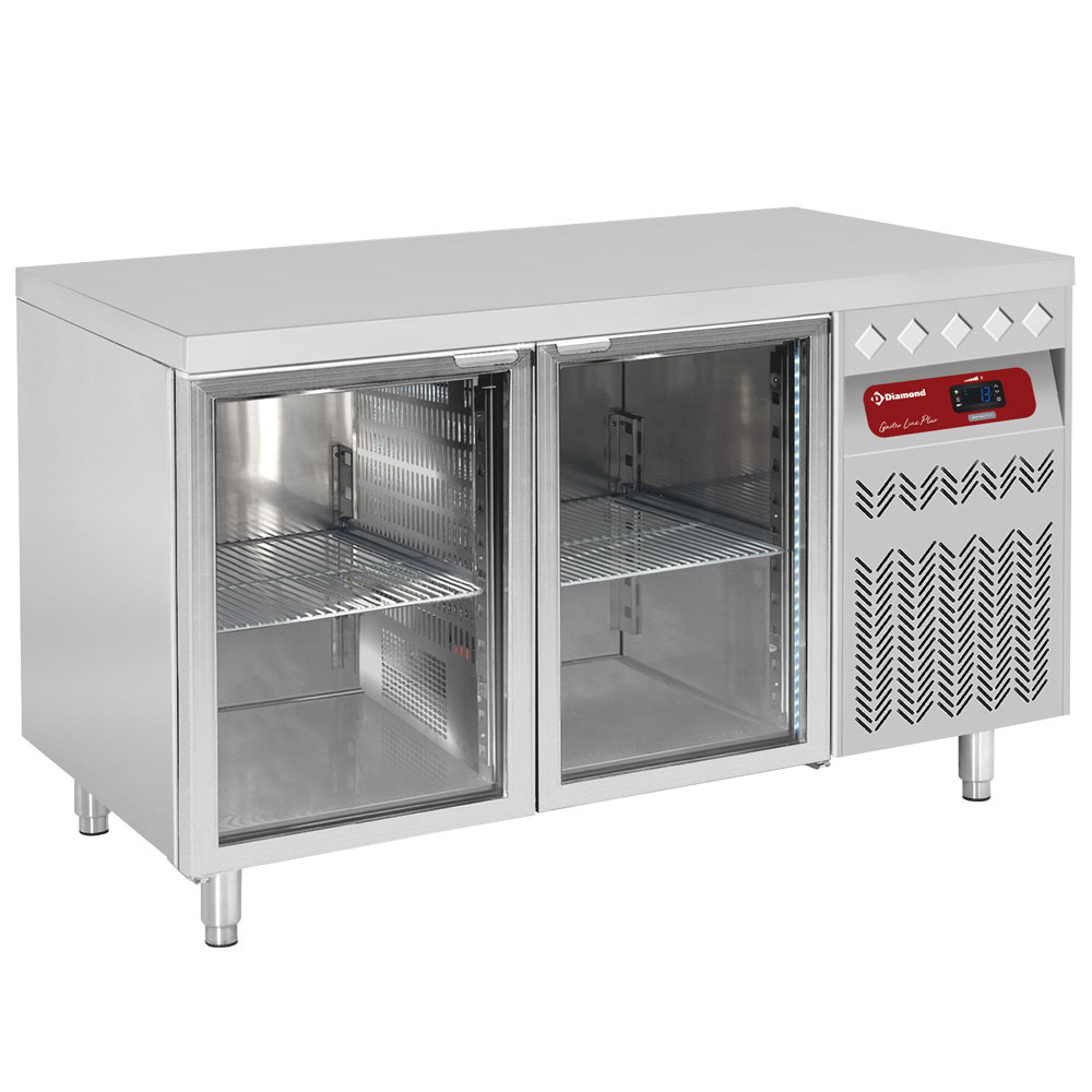 Mesa frigorífica ventilada, 2 puertas en vidrio GN 1/1, 260 Lit.
