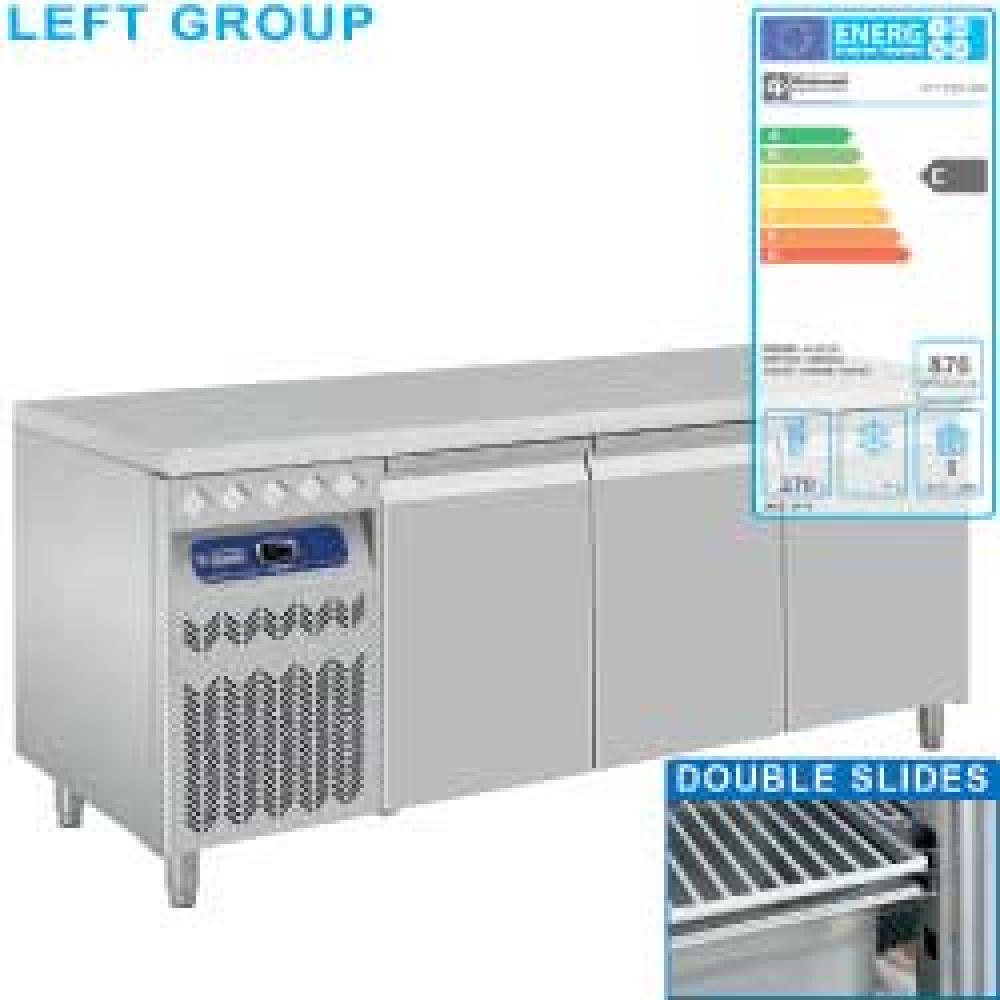 Mesa frigorífica ventilada,  grupo a la izquierda 3 puertas GN 1/1