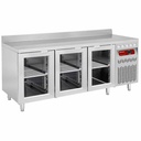 Mesa frigorífica "mural" ventilada, 3 puertas en vidrio GN 1/1, 405 litros
