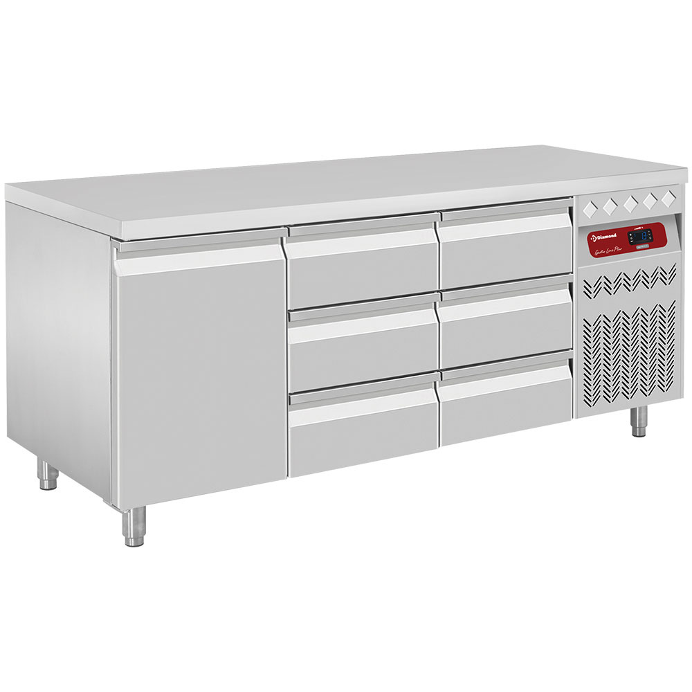 Mesa frigorífica ventilada, 3 puertas GN 1/1, 405 Lit.+ 2x Kit de 3 cajones  (1/3+1/3+1/3 h100mm), para DT...
