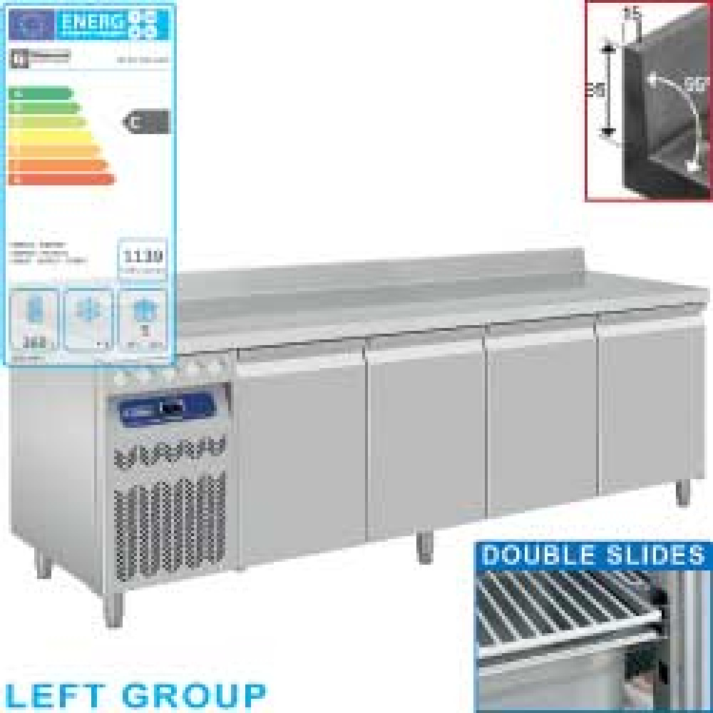 Mesa frigorífica "mural" ventilada, grupo a la izquierda, 4 puertas GN 1/1, 550 litros