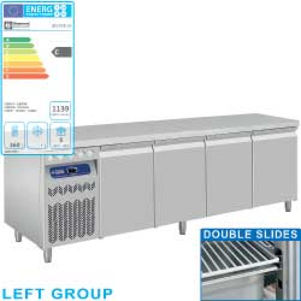 Mesa frigorífica ventilada,  grupo a la izquierda, 4 puertas GN 1/1