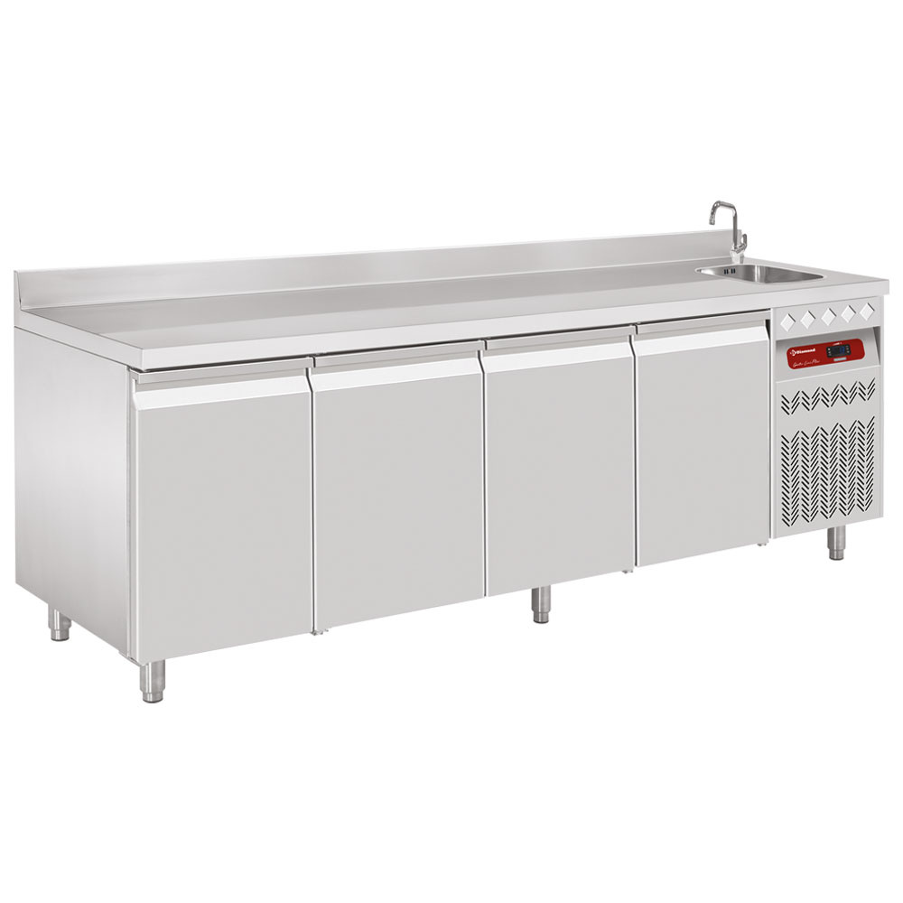 Mesa frigorífica "mural"  con fregadero, 4 puertas GN 1/1 550 Lit.