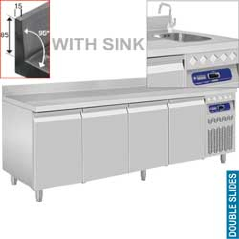 Mesa frigorífica "mural"  con fregadero, 4 puertas GN 1/1