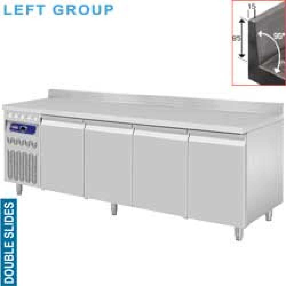Mesa frigorífica "mural" ventilada, grupo a la izquierda, 4 puertas GN 1/1, 550 litros