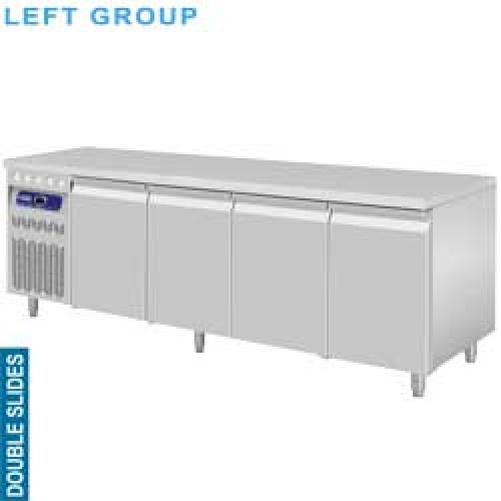 Mesa frigorífica ventilada,  grupo a la izquierda, 4 puertas GN 1/1