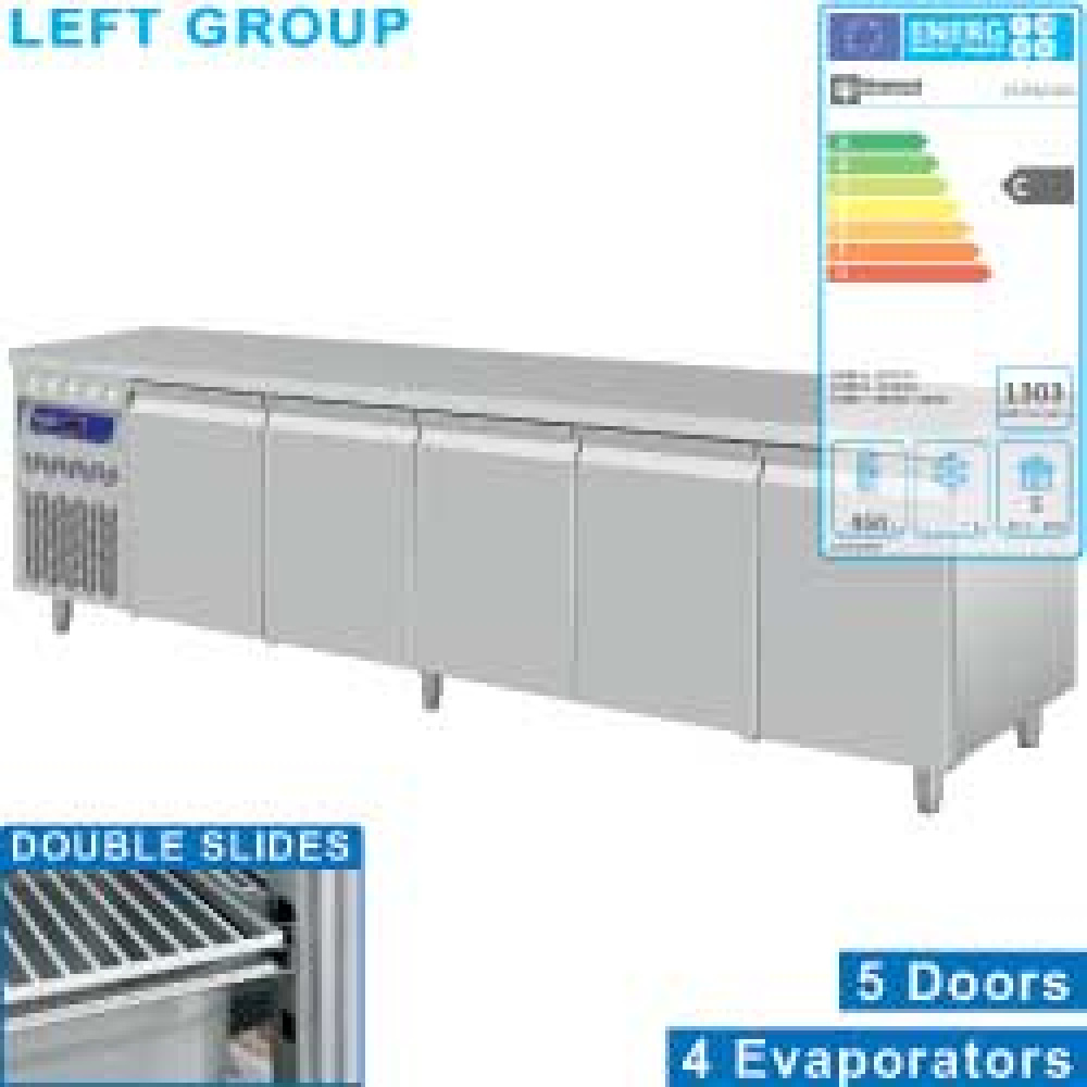 Mesa frigorífica ventilada,  grupo a la izquierda, 5 puertas GN 1/1