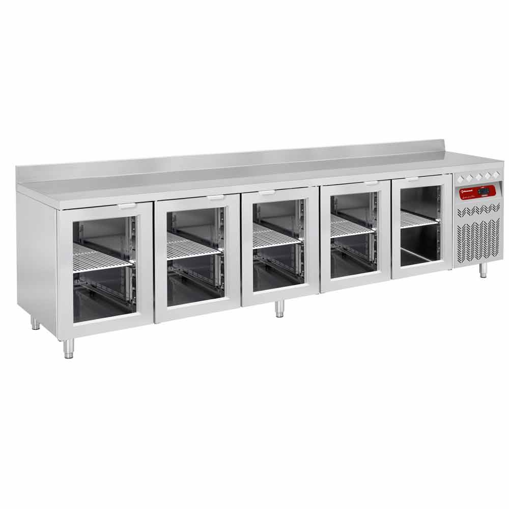 Mesa frigorífica "mural" ventilada, 5 puertas en vidrio GN 1/1, 700 litros
