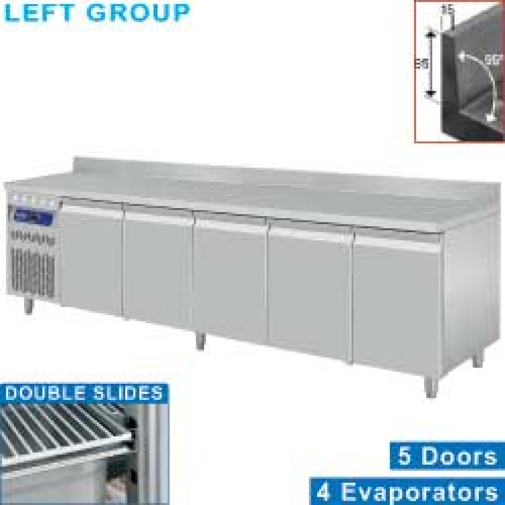 Mesa frigorífica "mural" ventilada, grupo a la izquierda, 5 puertas GN 1/1, 700 litros