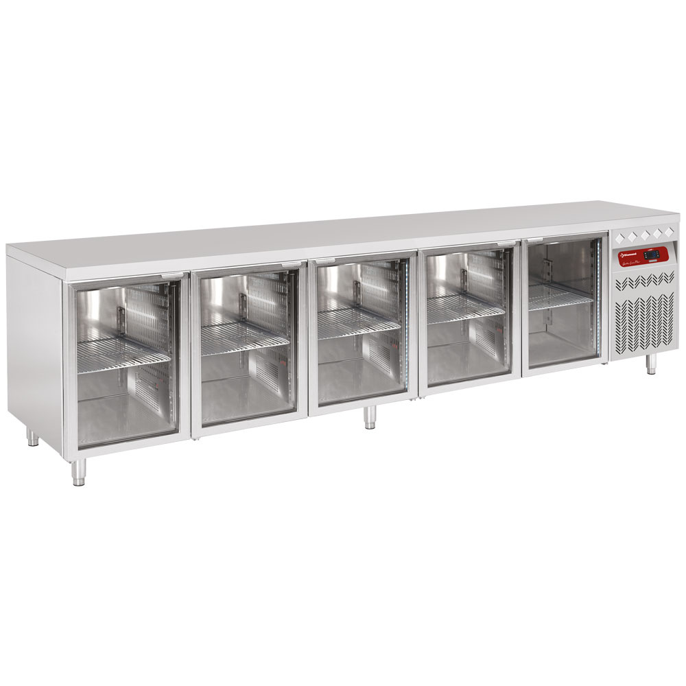 Mesa frigorífica ventilada, 5 puertas en vidrio GN 1/1, 700 Lit.