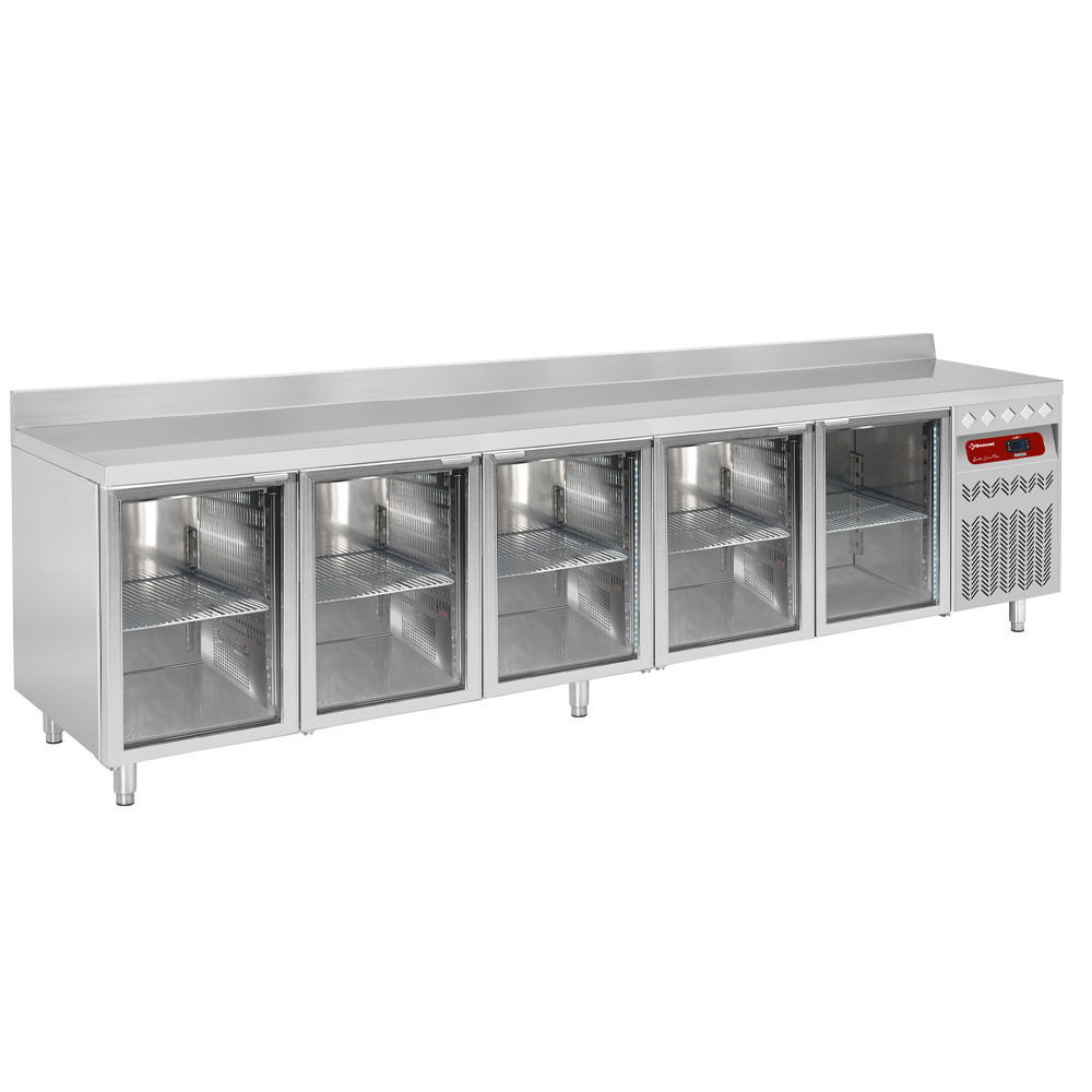 Mesa frigorífica "mural" ventilada, 5 puertas en vidrio GN 1/1, 700 litros