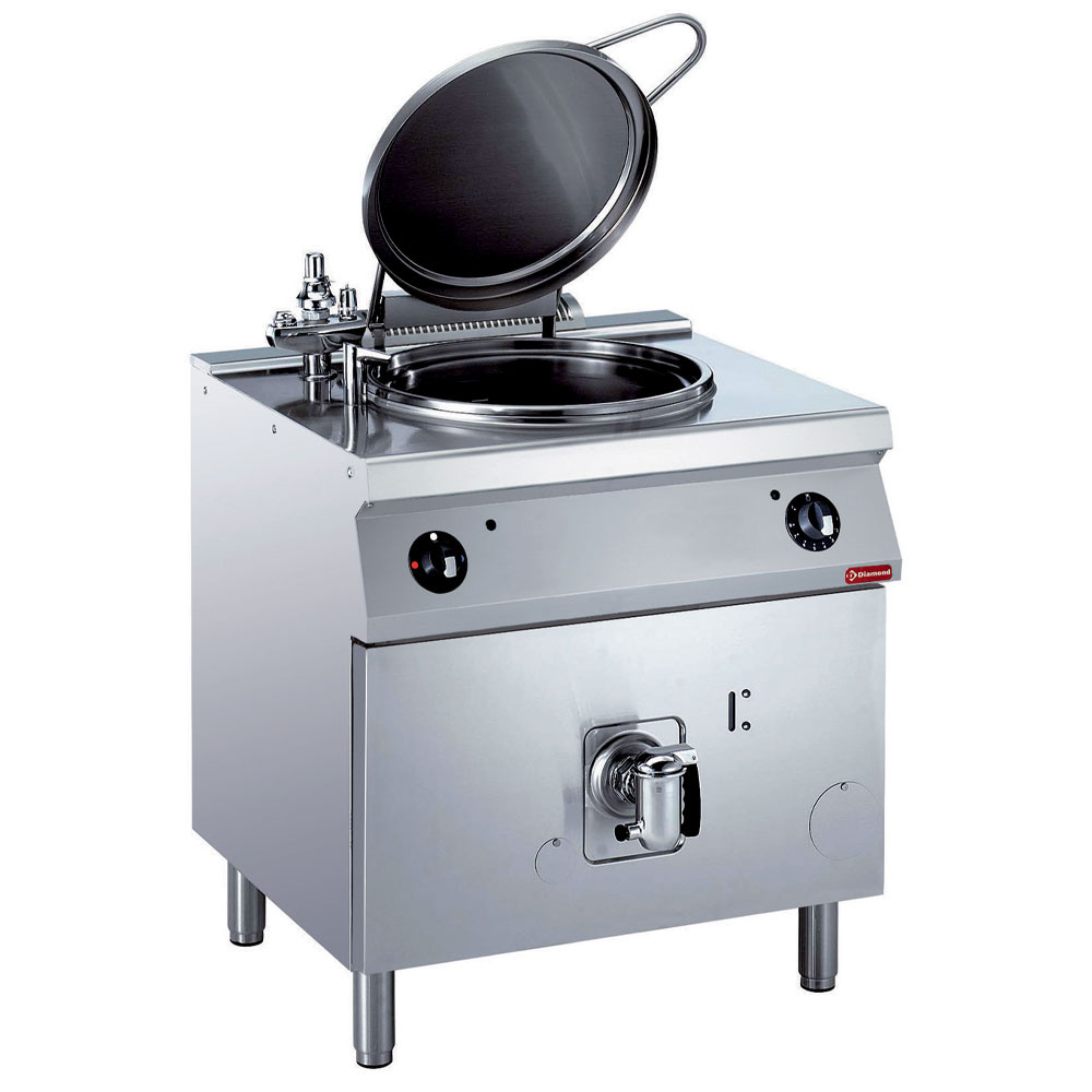 Marmita eléctrica de 60 litros, calefacción indirecta, sobre mueble