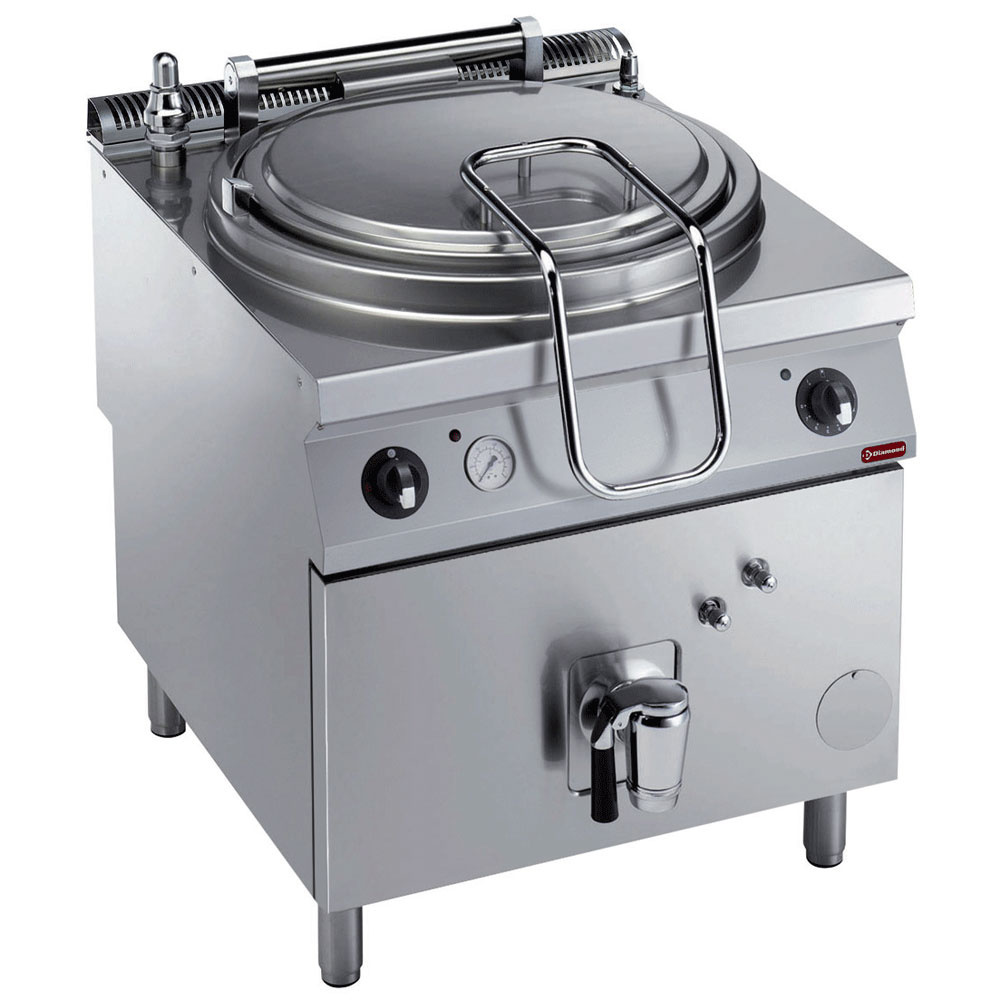 Marmita eléctrica de 150 litros, calefacción indirecta, sobre mueble