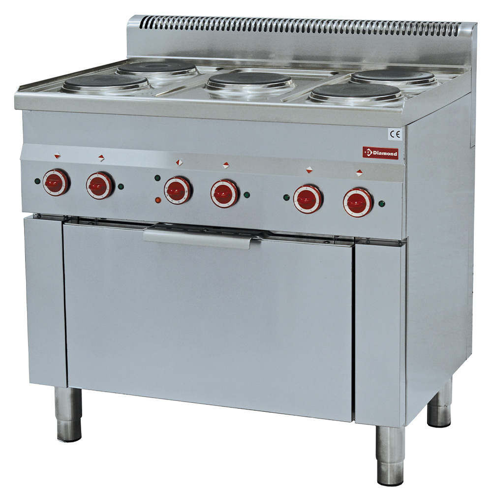 Cocina 5 placas y horno a convexión eléctrico GN 1/1