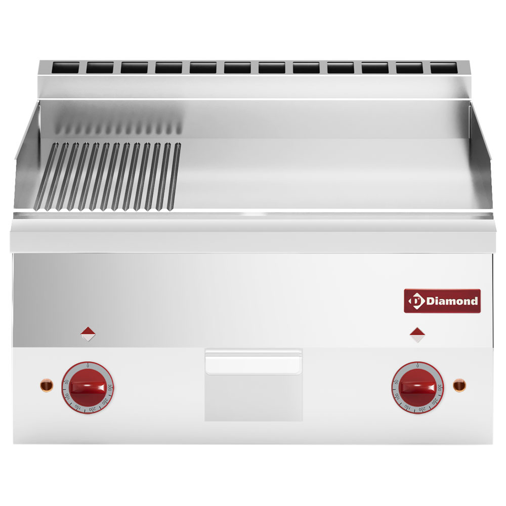 Cocina de plancha eléctrica, 2/3 lisa y 1/3 ranurada "cromo" -Top-