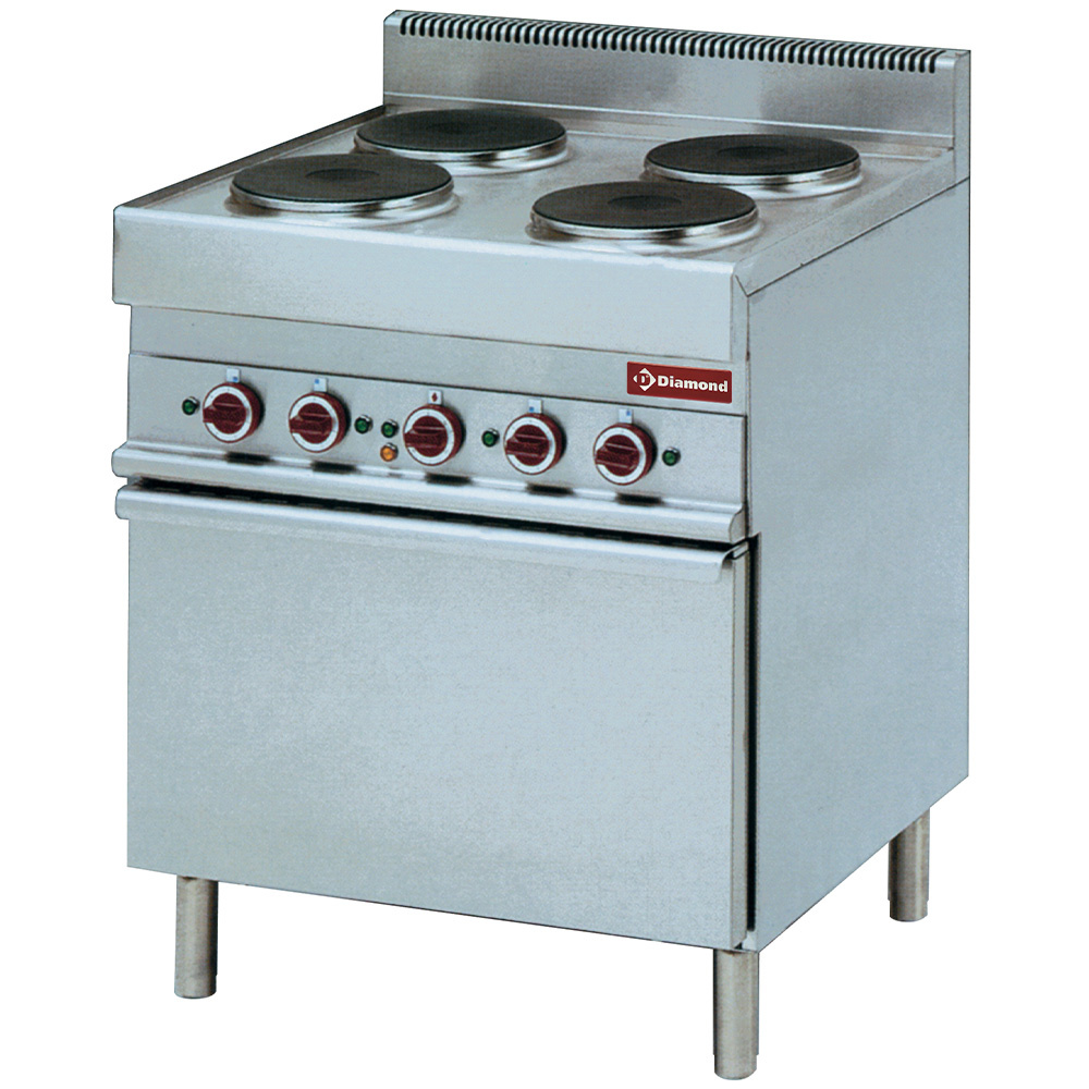 Cocina eléctrica con 4 planchas redondas, horno a convexión GN 1/1