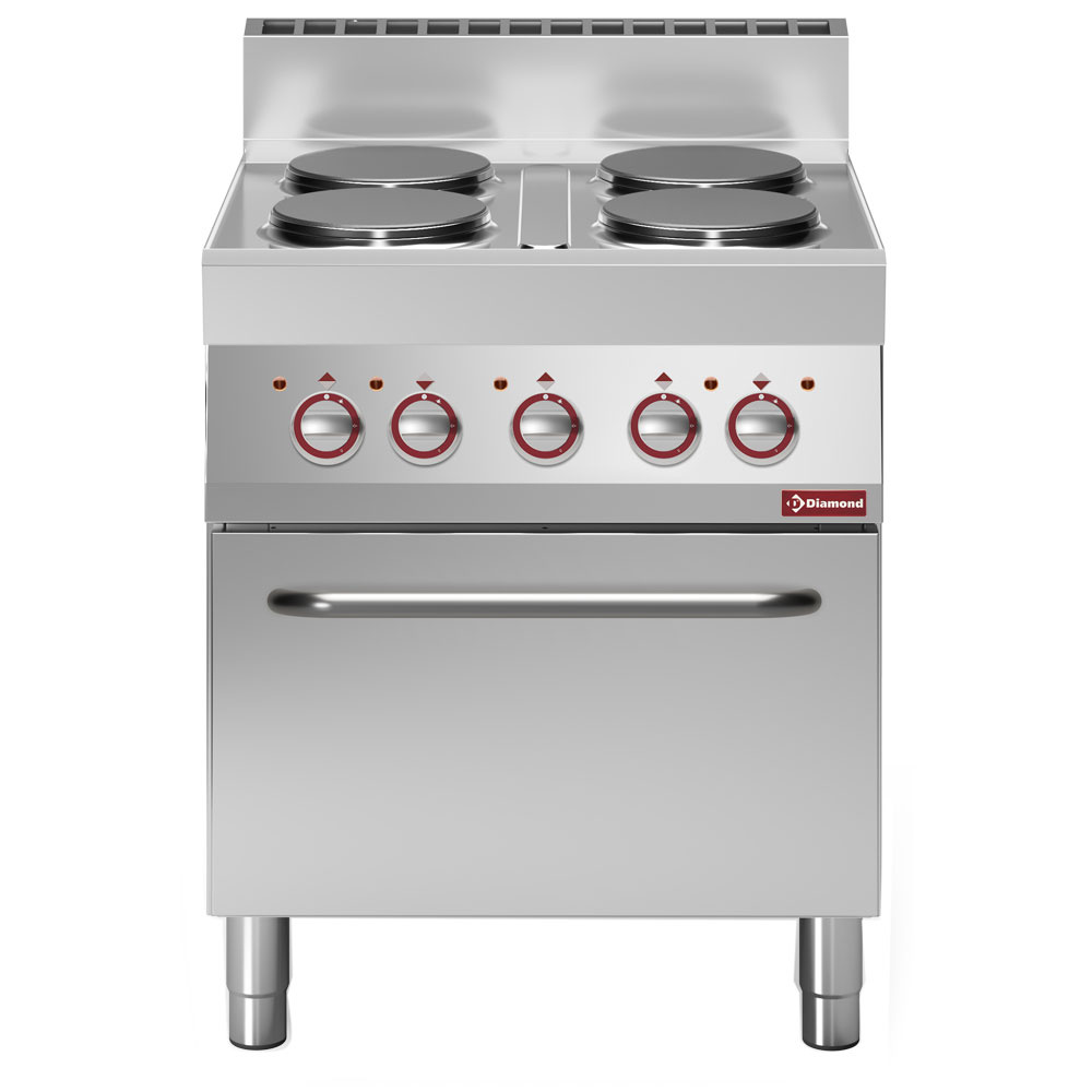Cocina eléctrica con 4 planchas redondas, horno a convexión GN 1/1