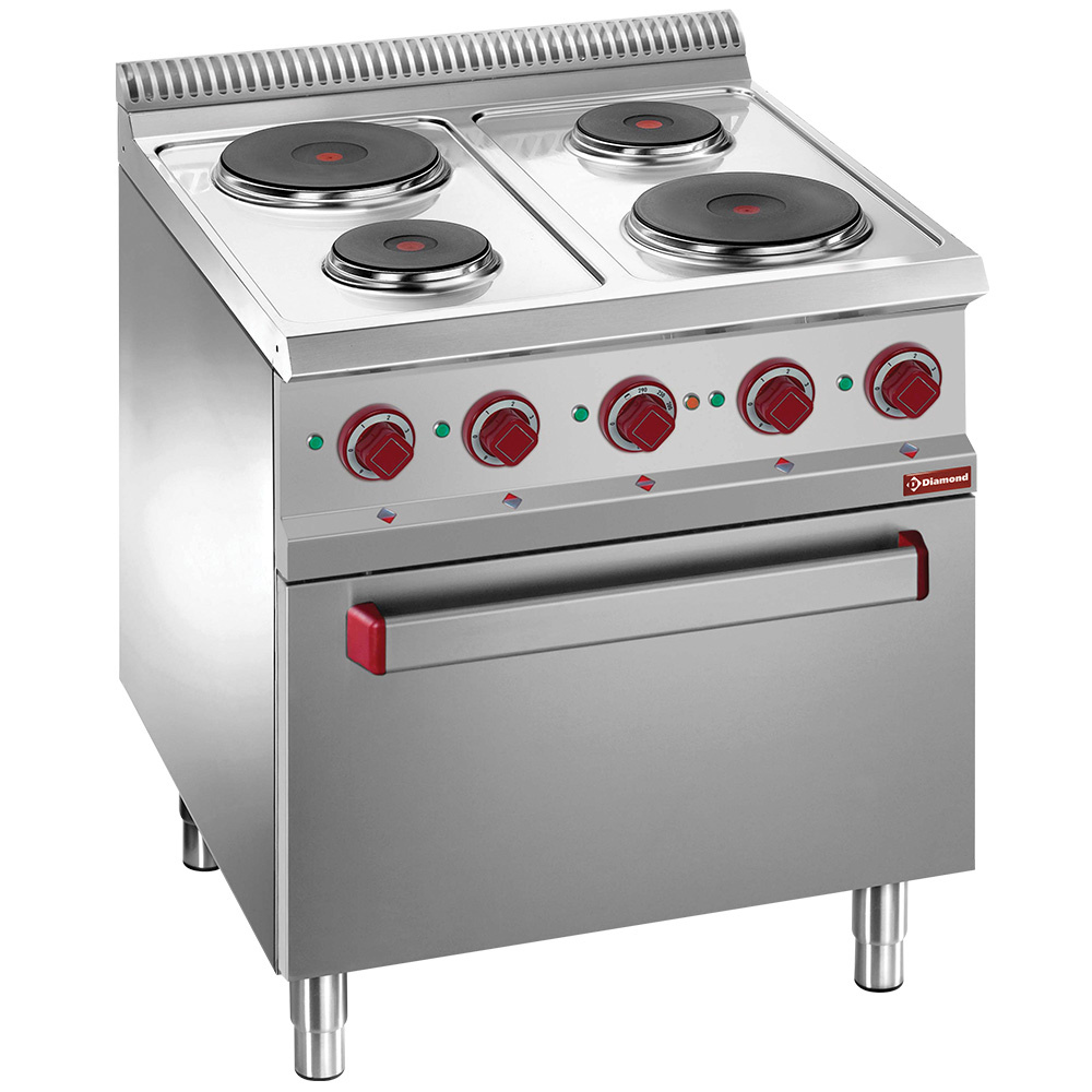 Hornilla con 4 placas sobre horno GN 2/1 y parrilla eléctrica