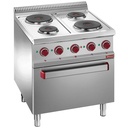 Hornilla con 4 placas sobre horno GN 2/1 y parrilla eléctrica