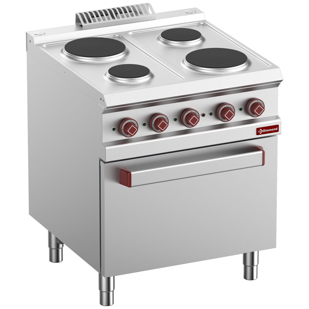 Hornilla con 4 placas sobre horno GN 2/1 y parrilla eléctrica