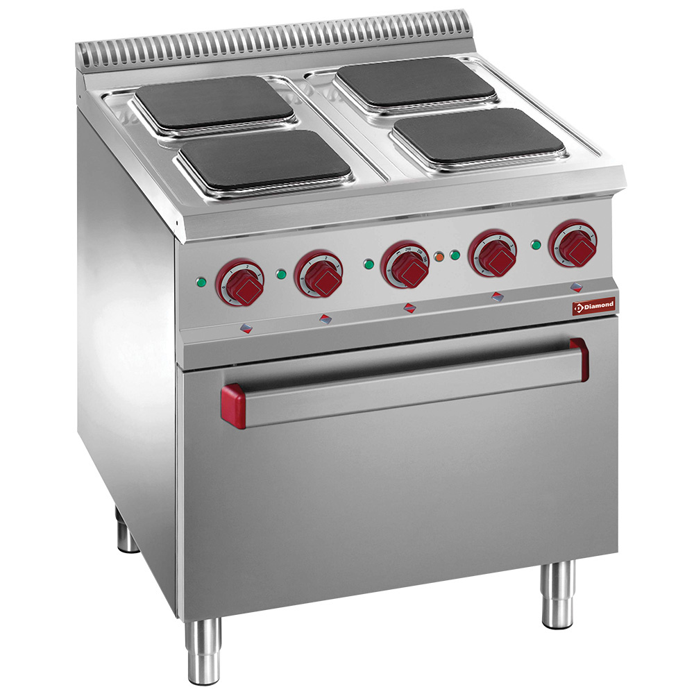 Hornilla con 4 placas cuadrato sobre horno GN 2/1 y grill