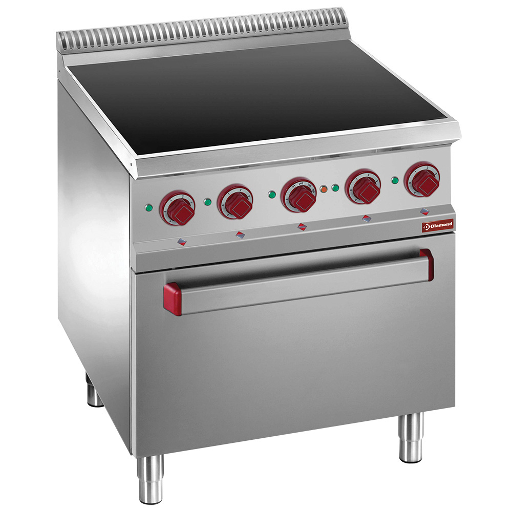 Cocina vitrocerámica 4 zonas, horno GN 2/1 y grill eléctrico