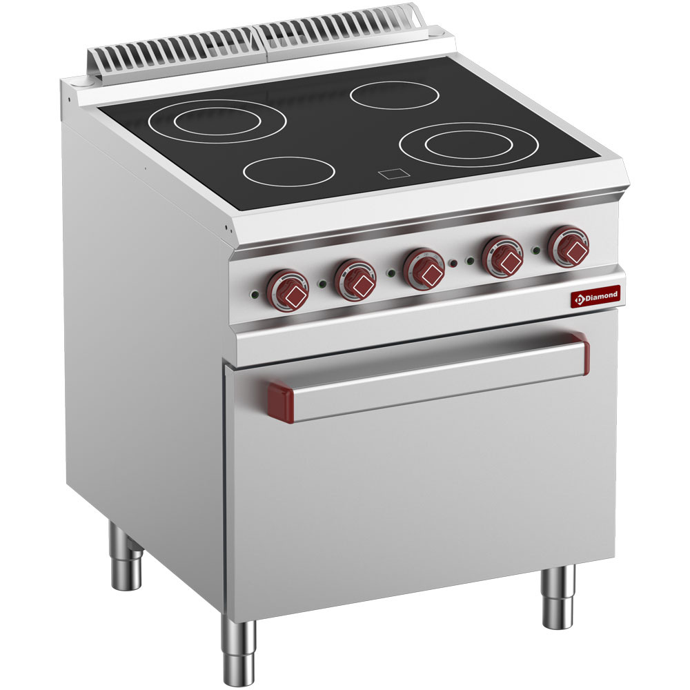 Cocina vitrocerámica 4 zonas, horno GN 2/1 y grill eléctrico