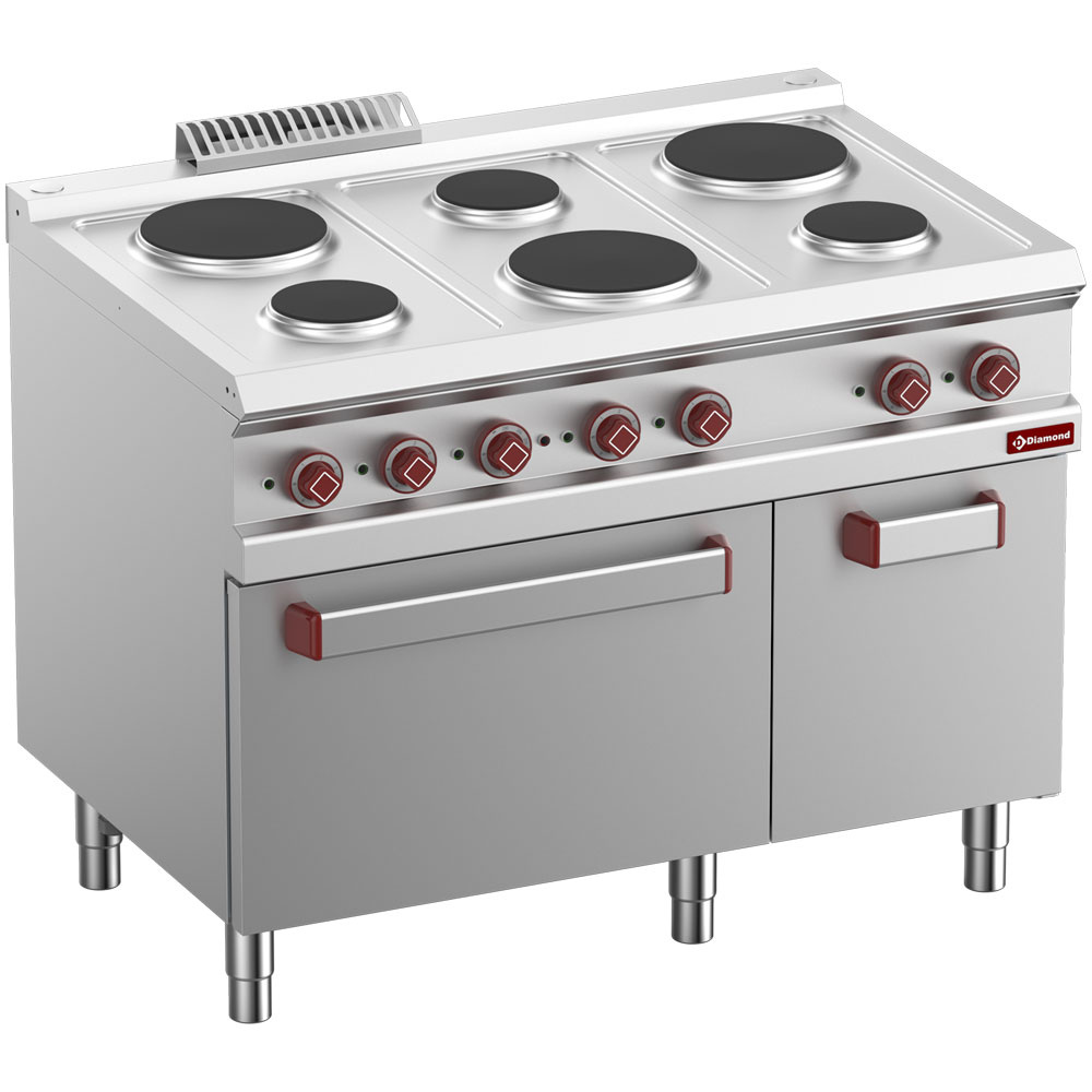 Hornilla con 6 placas sobre horno GN 2/1 y parrilla eléctrica, armario neutro  GN 1/1