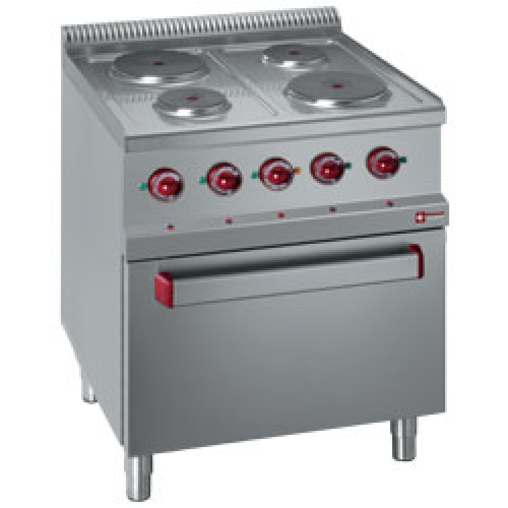 Hornilla con 4 placas sobre horno GN 2/1 y parrilla eléctrica