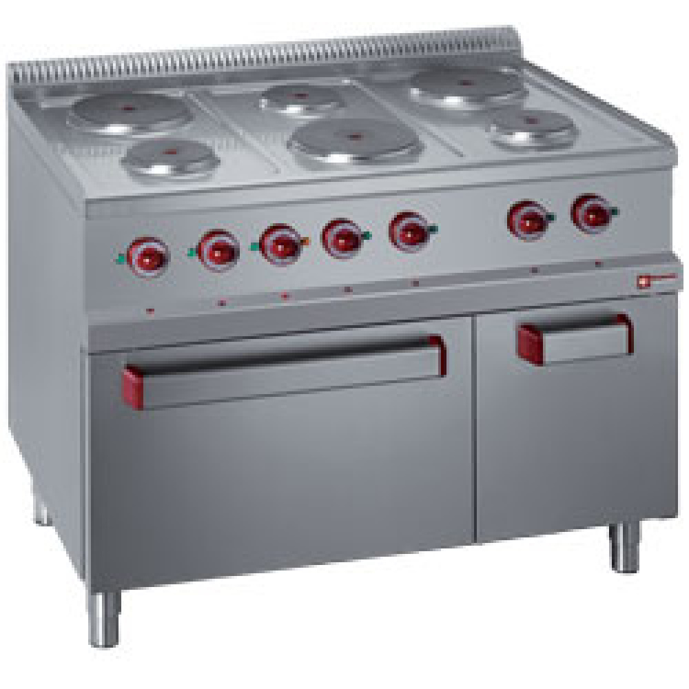 Hornilla con 6 placas sobre horno GN 2/1 y parrilla eléctrica, armario neutro  GN 1/1