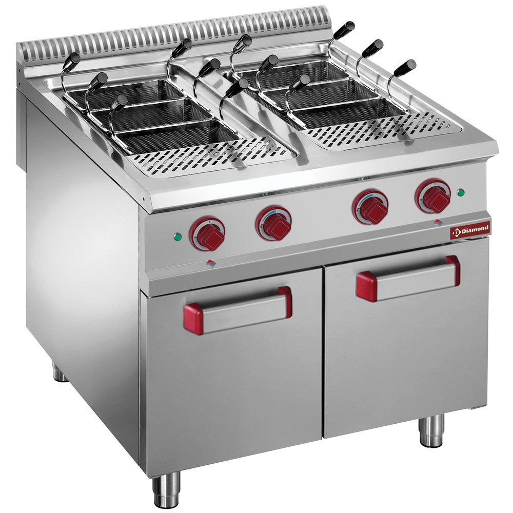 Cocedor de pasta eléctrica 2 cubas x 40 litros, sobre mueble (sin cestas)