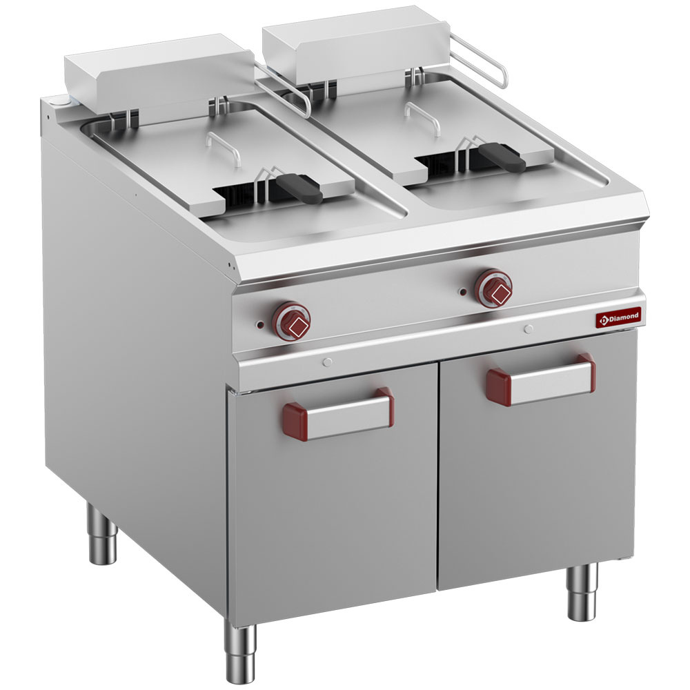 Freidora eléctrica 2 cubas 18 litros sobre mueble cerrado