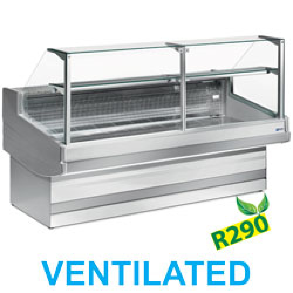 Mostrador vitrina refrigerado y ventilado con cristal 90°, sin reserva
