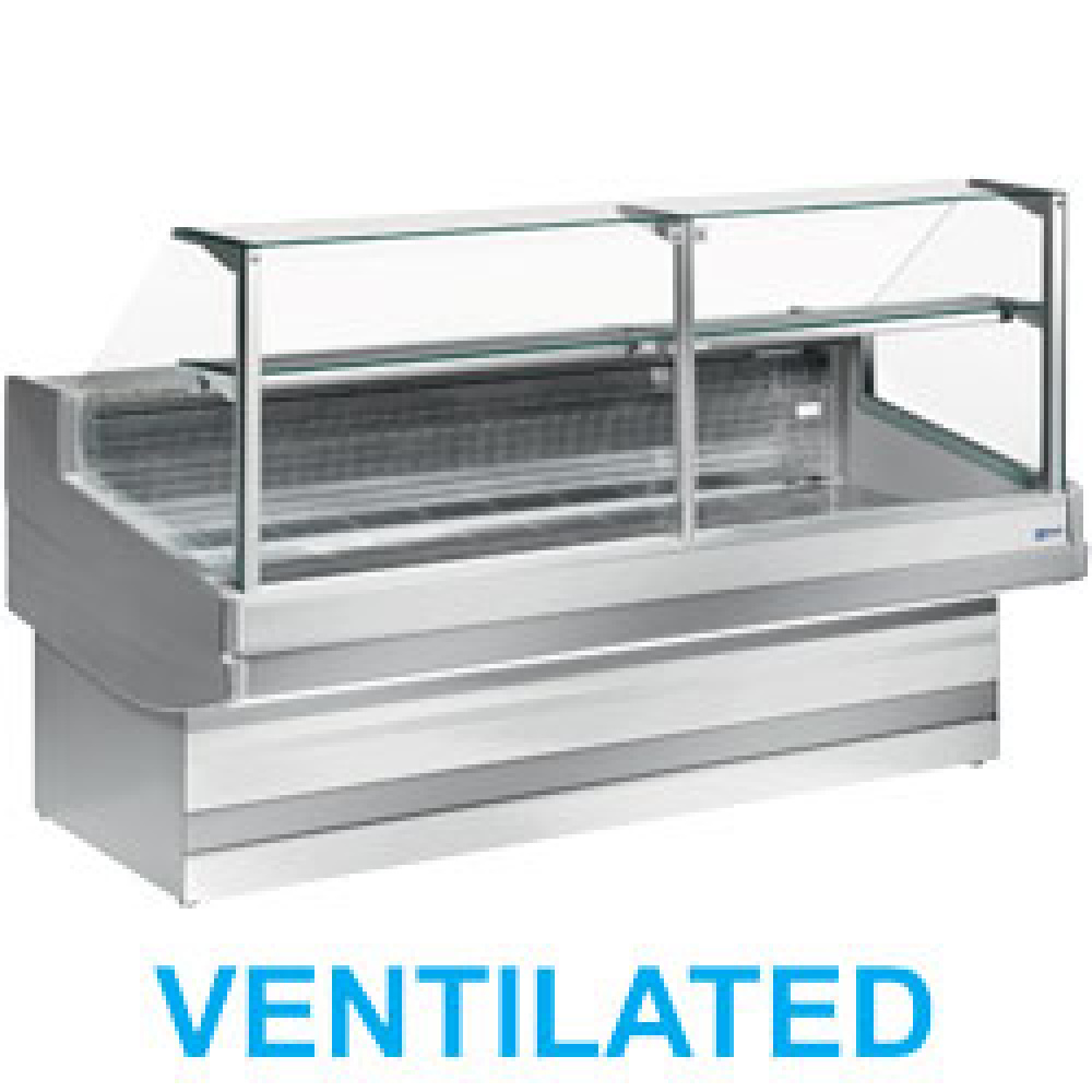 Mostrador vitrina refrigerado y ventilado con cristal 90°, sin reserva