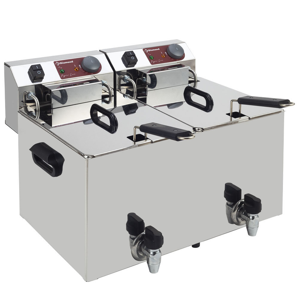 Freidora eléctrica de mesa 2x 10 litros + grifo