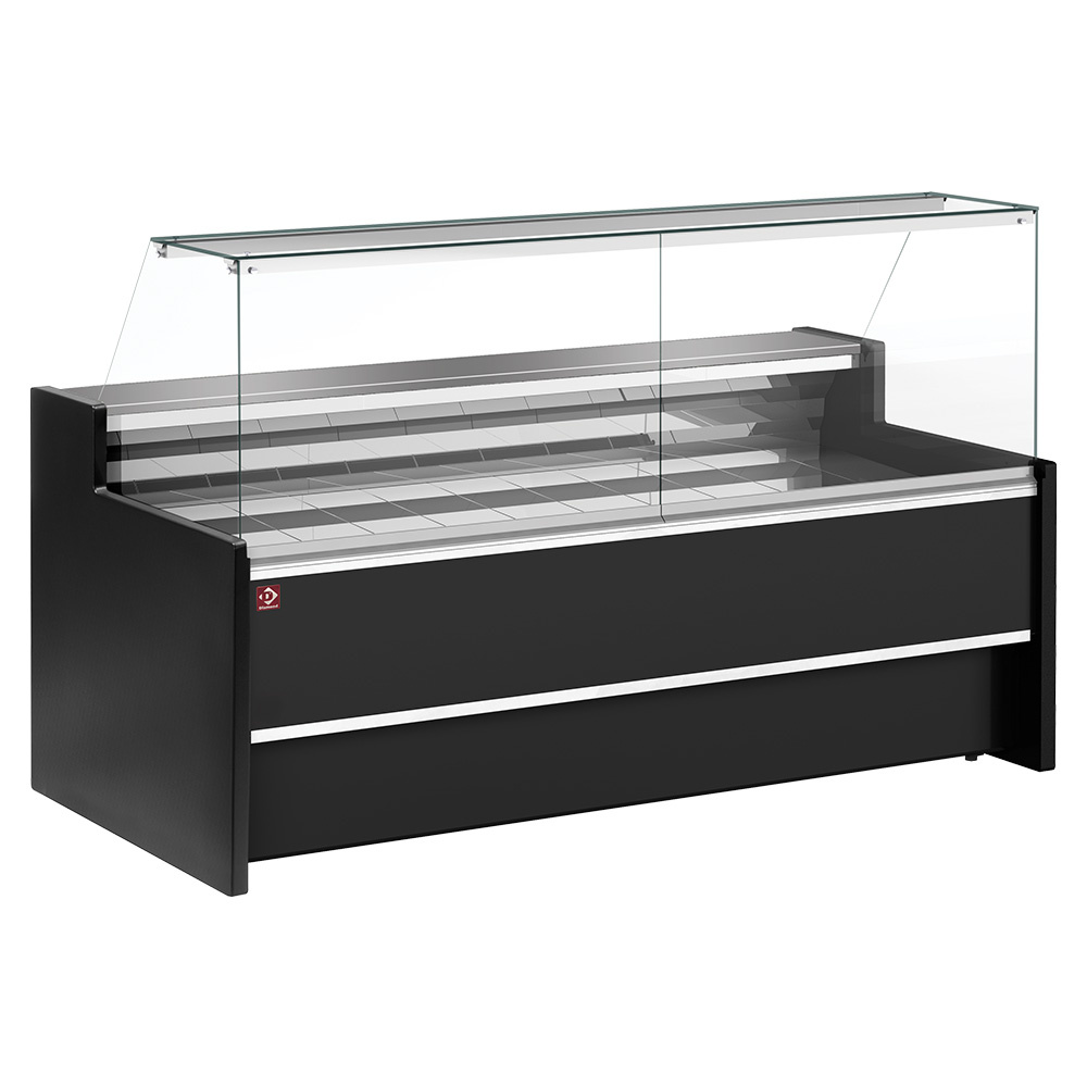 Mostrador vitrina refrigerado ventilado con cristal 90° con reserva - NEGRO