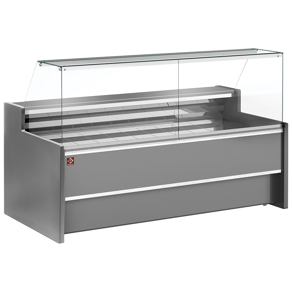 Mostrador vitrina refrigerado ventilado con cristal 90° con reserva - GRIS