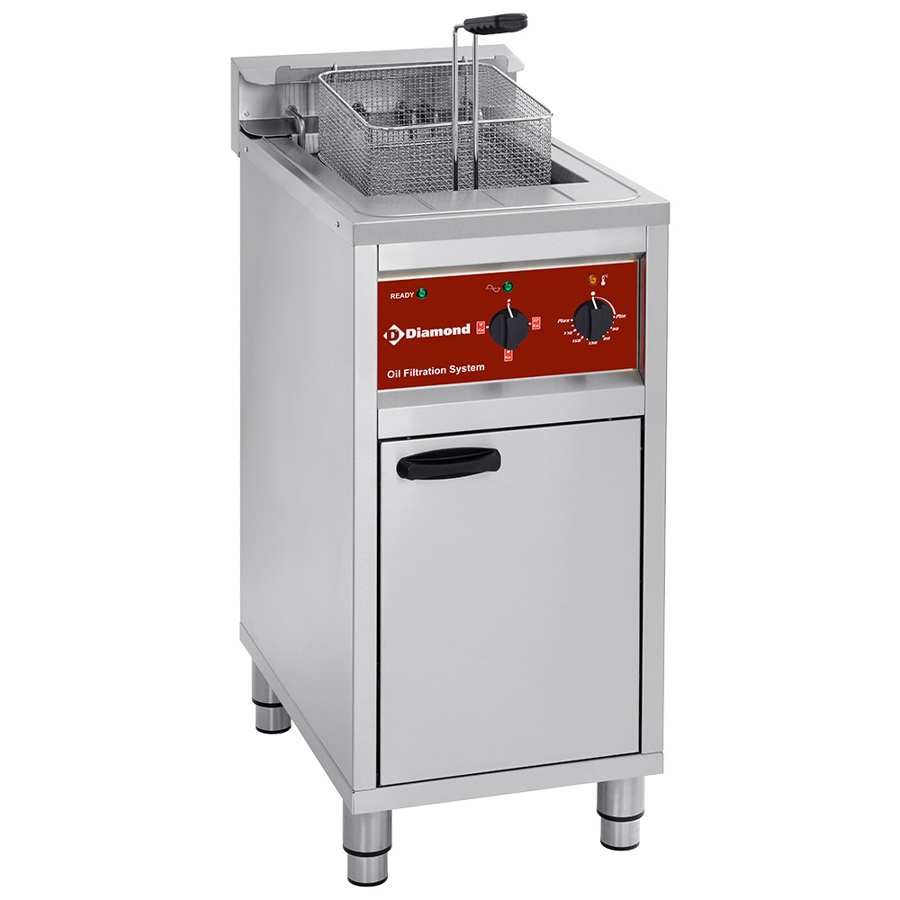 Freidora eléctrica con sistema de filtrado, 1 cuba de 16 litros, sobre mueble