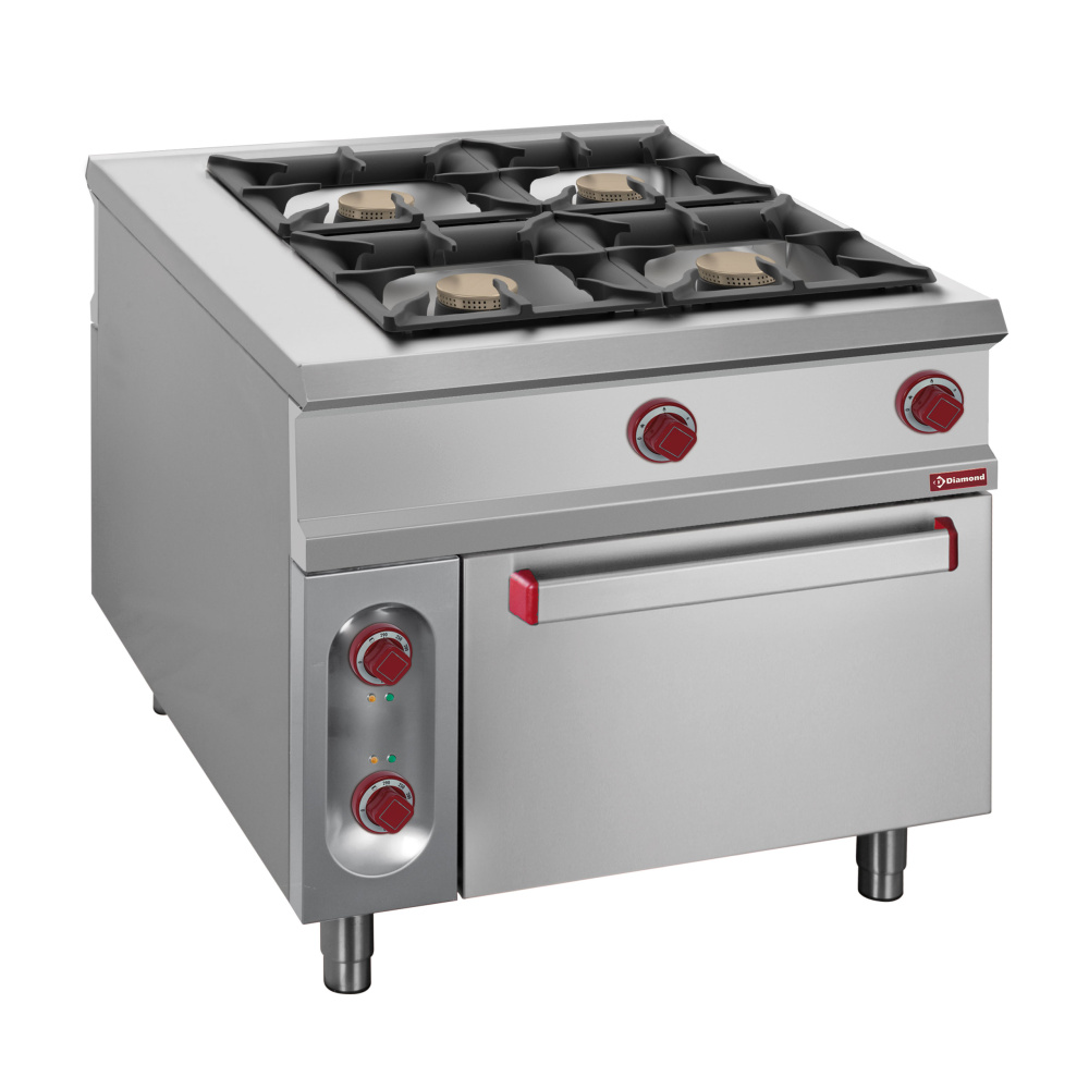 Hornilla 4 fuegos de gas, con horno electrico GN 2/1 - PASS-THROUGH