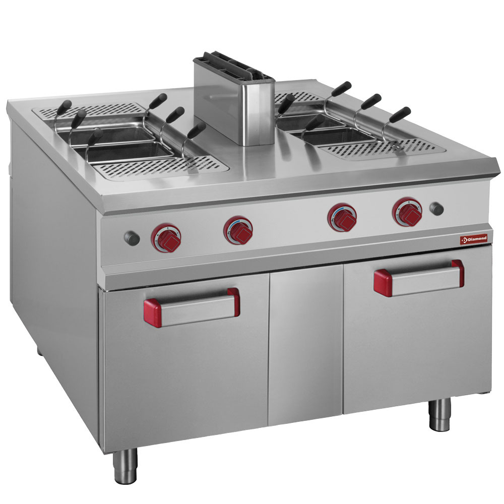 Cocedor de pasta de gas, 2 cubas x 40 litros, en el armario - PASS-THROUGH