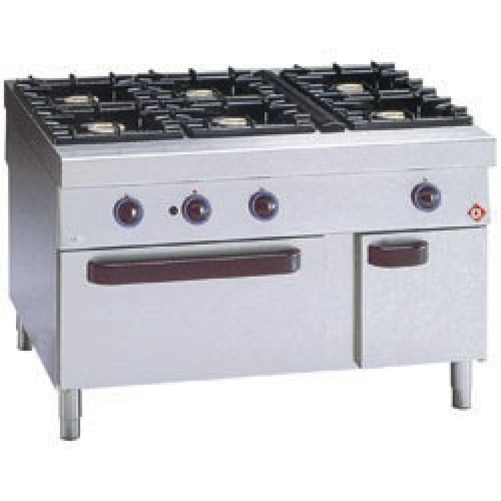 Cocina a gas, 6 fuegos, horno de gas, armario neutro, "traviesa central"