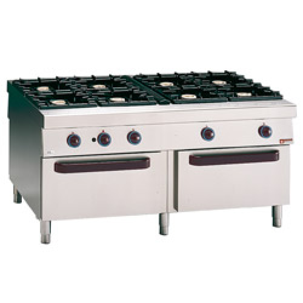Cocina a gas, 8 fuegos vivos, 2 hornos de gas, "traviesa central"
