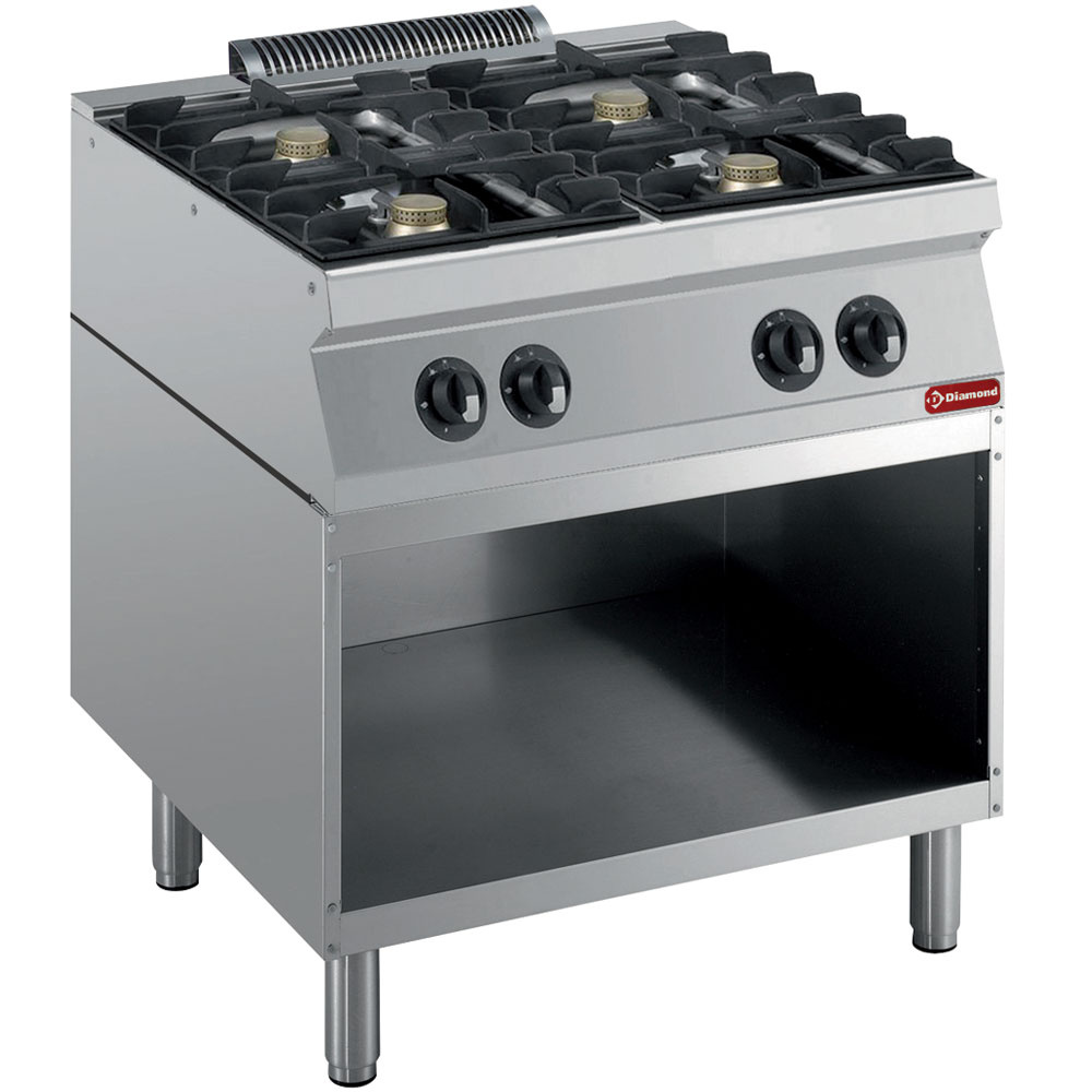 Cocina 4 fuegos 5,5 kW sobre armario abierto
